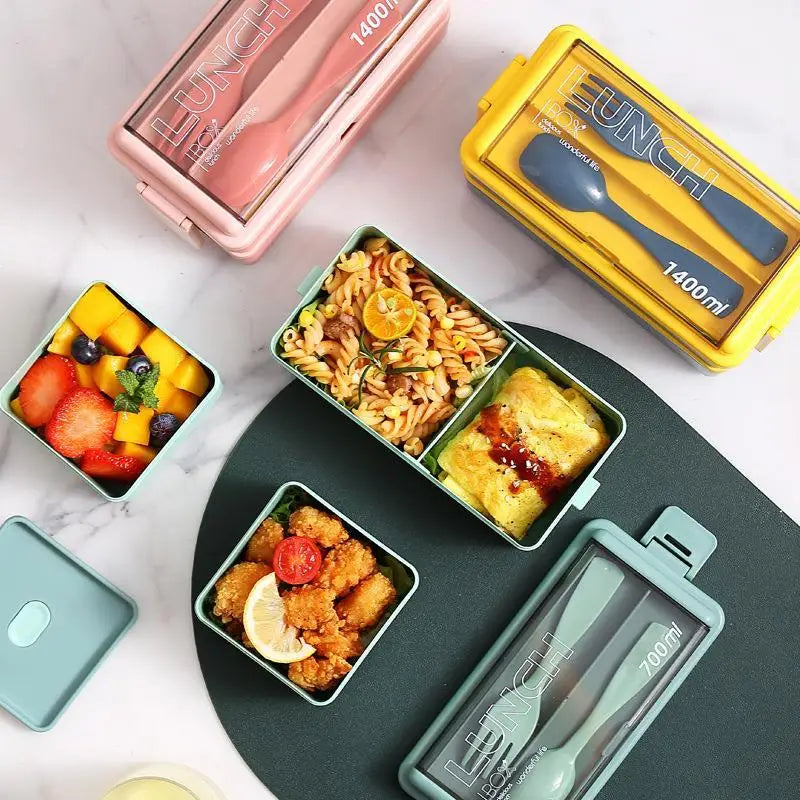 Double Layer Portable Lunch Box For Kids With Fork and Spoon Microwave Bento Boxes Dinnerware Set Food Storage Container