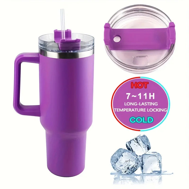 1Pc Insulated Reusable Double Wall Tumbler with Handle and Straw Lid, Stainless Steel Water Bottle, Travel Mug, 40 OZ - Gabriel