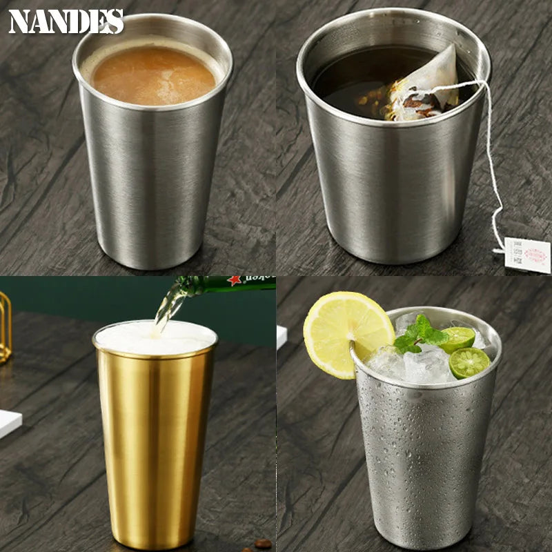 Stainless Steel Metal Cup Beer Cups Household Office Bar Wine Glass Coffee Tumbler Travel Camping Mugs Tea Mug Set Outdoor - Gabriel