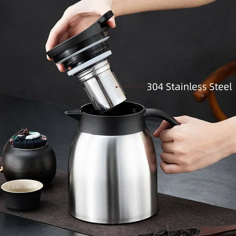 1.2L Stainless Steel Kettle Thermos Bottle Coffee Pot Large Capacity Leak-Proof Teapot with Tea-strainer Household Gadgets