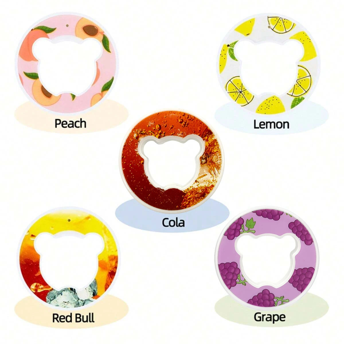 5/7pcs Bear Fruit Drink Flavor Flavor Pod Creative 0 Sugar 0 Calorie Flavor Ring For Plastic Water Bottles Sports Cup Accessorie