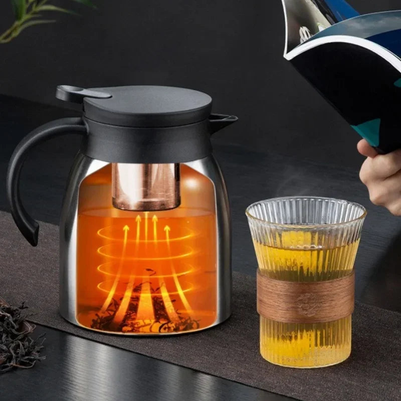 1200ml Stainless Steel Thermos Bottle Vacuum Insulation Leak-Proof Coffee Tea Kettle with Detachable Tea Strainer Kitchen Gadget