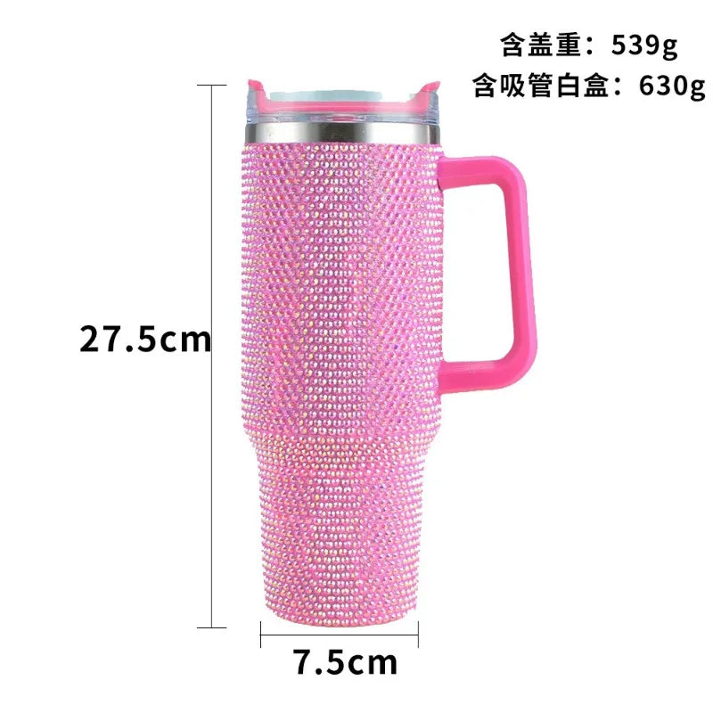 Cross-border new 40oz diamond car cup double-layer thickened 304 stainless steel rhinestone high-value thermos cup