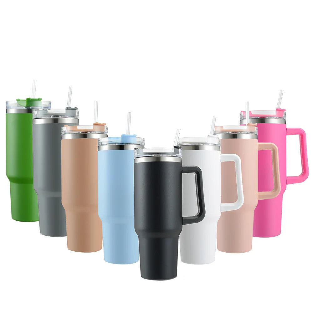 Cafe Insulated Tumbler Straw Stainless Steel Coffee Termos Cup In-Car Vacuum Flasks Portable Water Bottle 40oz Mug With Handle - Gabriel