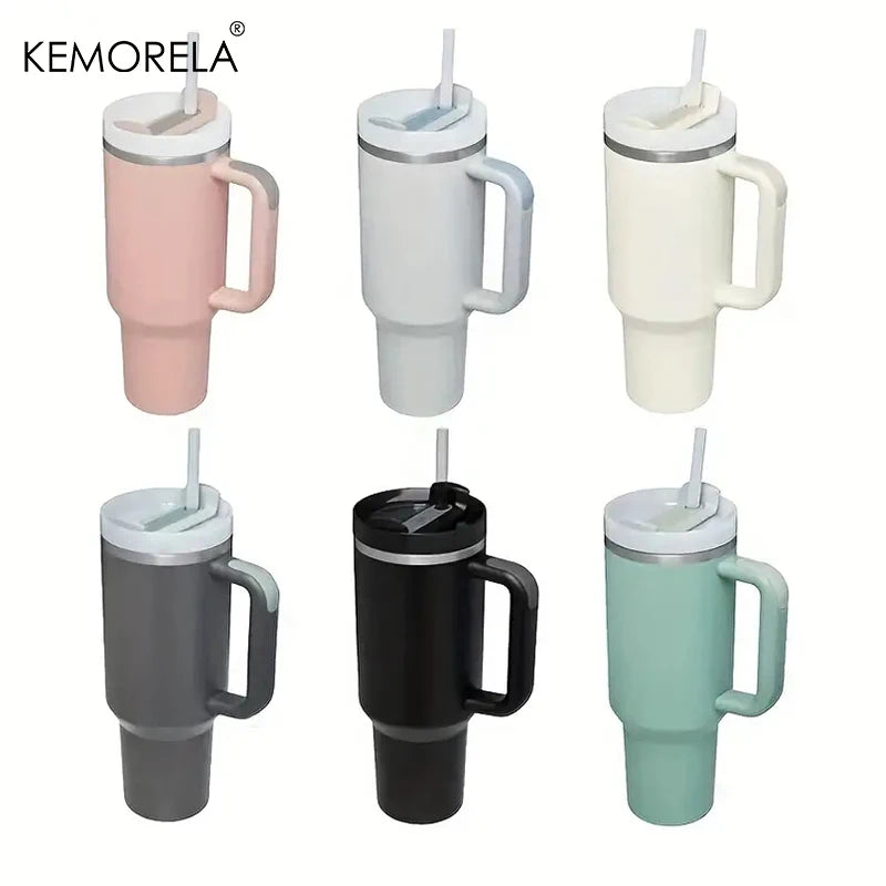 KEMORELA Tumbler With Handle Lid Straw Stainless Steel Water Bottle 887/1182ML Vacuum Thermos Cup Travel Car Coffee Mug - Gabriel