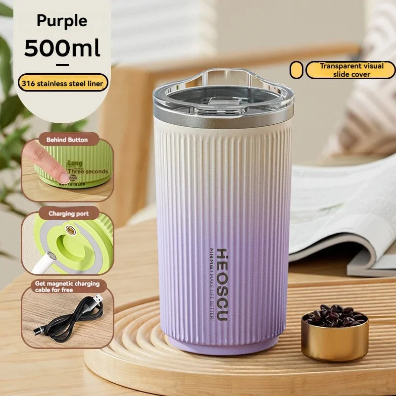 500MLWater Bottle Coffee Cup Stainless Steel Vacuum Flasks Tumbler Smart Automatic Stirring Cup Portable Outdoor Office Business