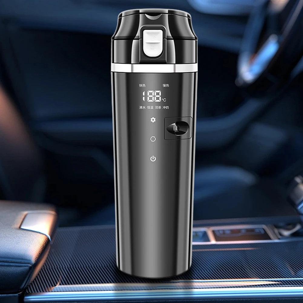 12V/24V Car Heating Cup Digital LCD Display Electric Kettle Stainless Steel Car Heated Smart Mug 500ML Coffee Milk Heated Kettle