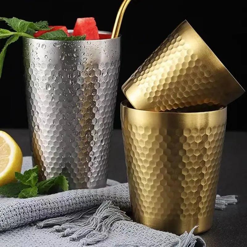 Hammered Texture Double-Wall Beer Cups Stainless Steel Anti-scalding Cold Water Drinks Cup Keep Cold Anti-fall Milk Mugs - Gabriel