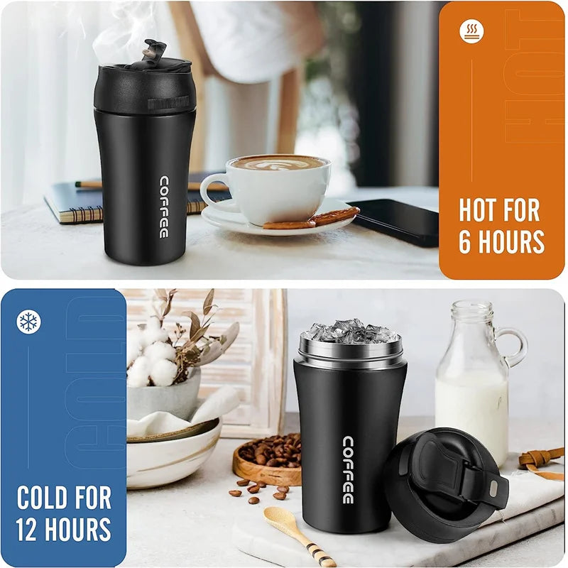 Stainless Steel Insulated Travel Mug with Straw Coffee Tumbler Reusable Double Wall Vacuum Flask Coffee Cup Office Water Bottle