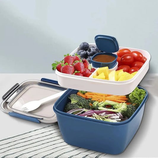 1100 ml/1500 ml Tragbarer Lunchbox-Behälter, 2-lagige Gitter-Salatschüssel, Bento-Boxen, Salatschüsseln, Lunchbox, Lunchbehälter für Lebensmittel