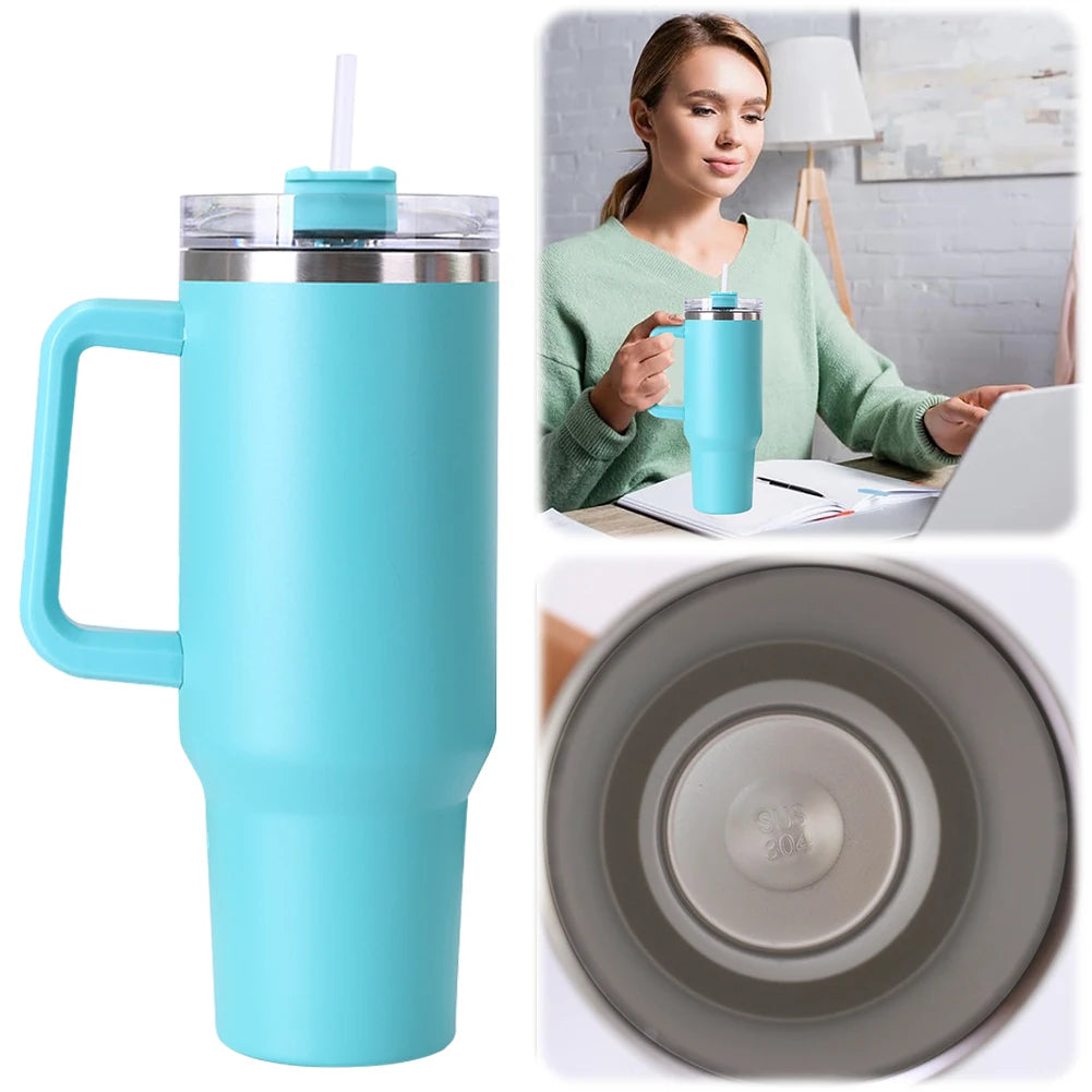 40oz Straw Insulated Tumbler with Handle Sports Water Bottle Stainless Steel Vacuum Thermal Insulated Mug for Women Men - Gabriel