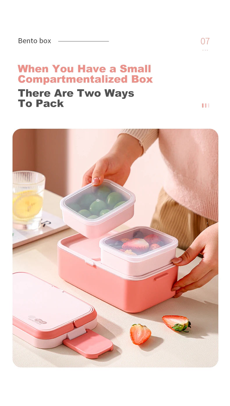 Portable Lunch Box Bamboo Fiber 3in1 Double Layer Bento BOX Microwave Spoon Fork Women Girl School Kid Picnic Lunch Box