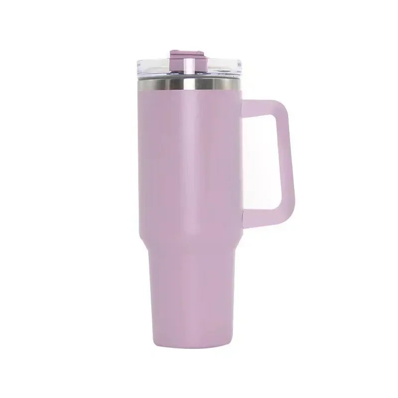 40oz Edelstahl-Wasserflasche mit Griffdeckel Stroh Vakuum-Thermosbecher Auto Kaffeebecher personalisierter Becher