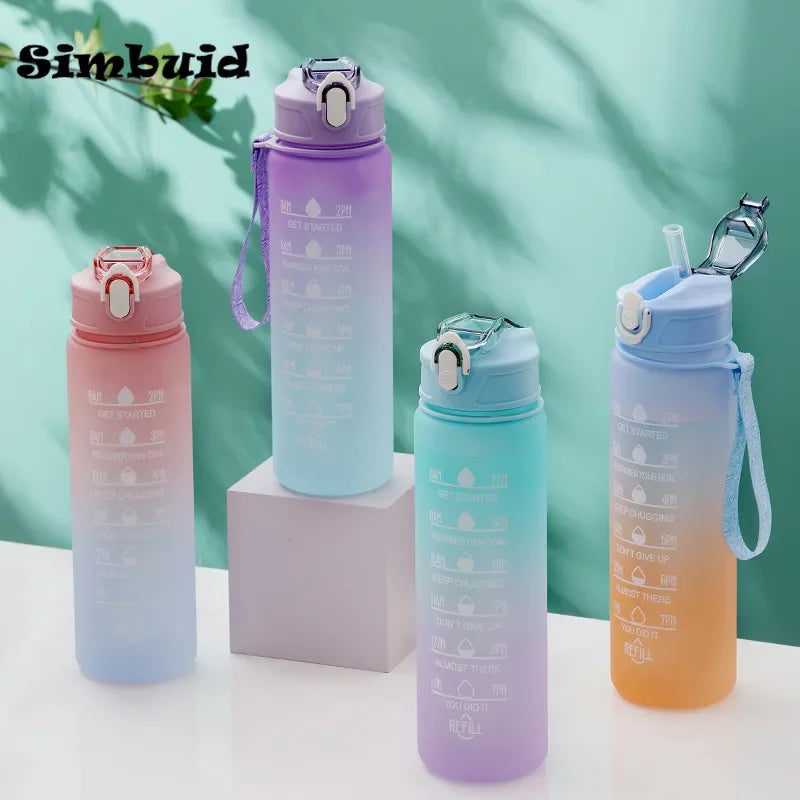 1 Liter Large Capacity Sports Water Bottle Leak Proof Colorful Plastic Cup Drinking Outdoor Travel Portable Gym Fitness Jugs