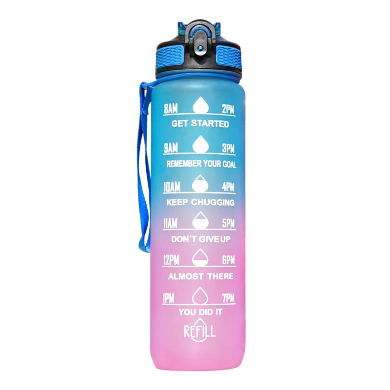 1L Water bottle 12 colors Leak Proof with Time Mark Drink and Straw Motivational Drinking Sports Water Bottle for Outdoor Hiking