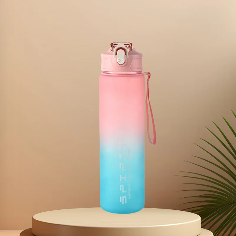 Sports Water Bottle with Time-Tracking Straw Leak Proof Locking Flip Cover for Easy Carry Ideal for Outdoor Adventures