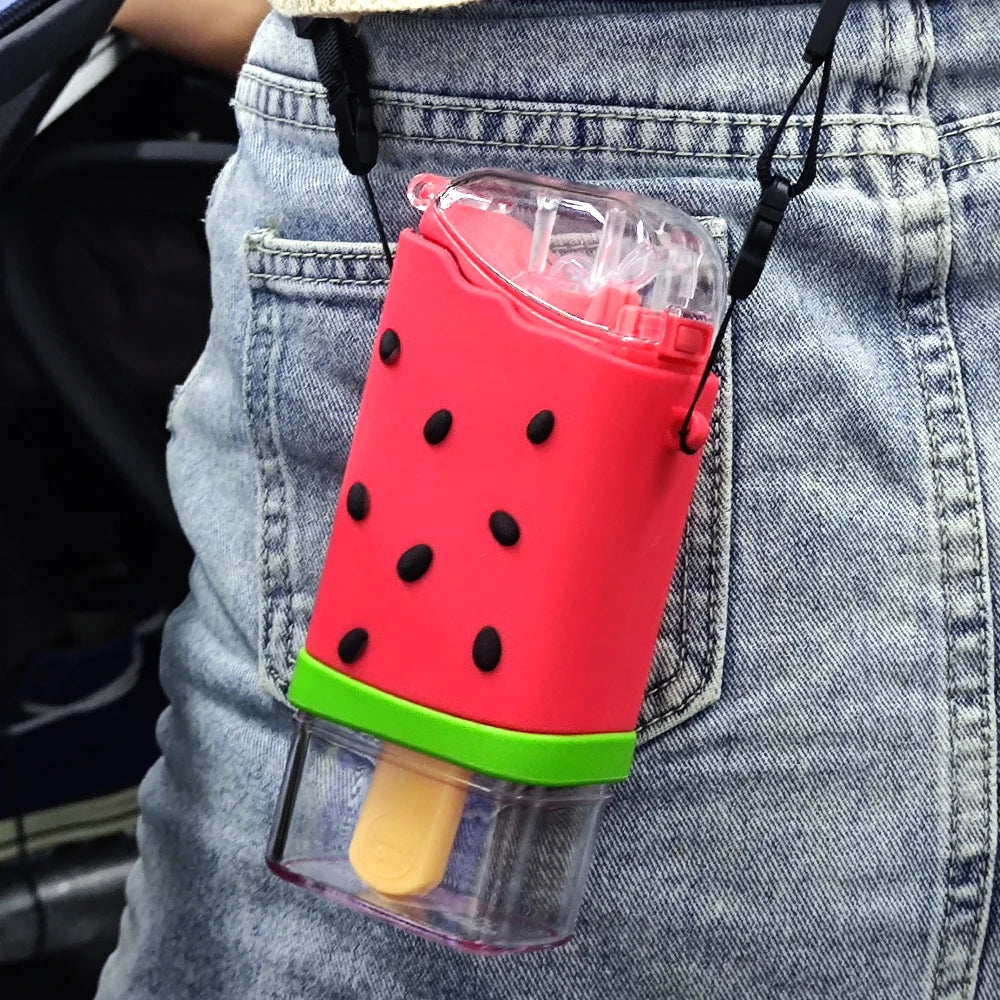 Water Bottle With Straw Portable Children's Water Bottles Creative Square Watermelon Cup Cartoon Cute Leakproof Children Kettle