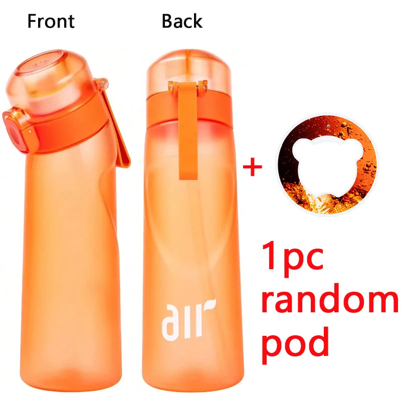 1pc Air Water Bottle With 1pc Random Flavor Pod Sports Fashion Straw Plastic Cup Leak Proof for Outdoor Sports Fitness