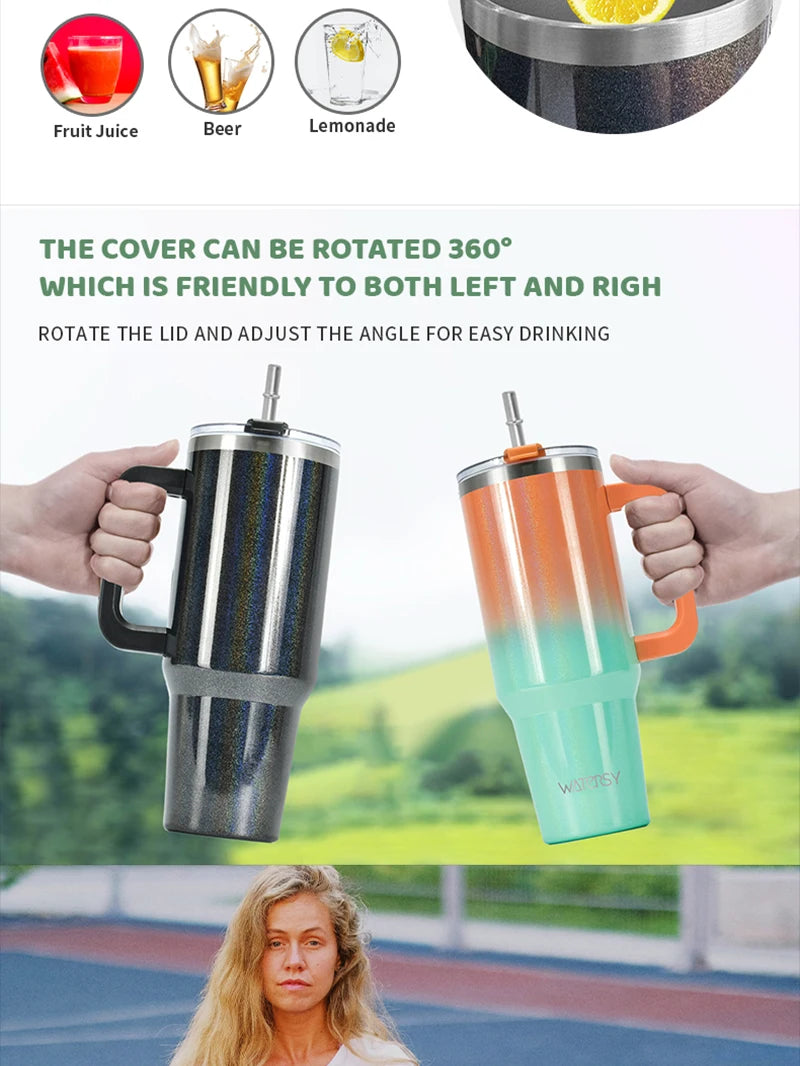 40oz Becher mit großem Fassungsvermögen und Griff, Edelstahl-Thermosflasche, doppelwandiger, vakuumisolierter Becher, tragbarer Autobecher, Geschenke