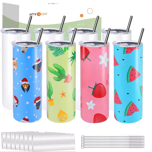 HTVRONT 4/8/12/16 Pcs 20 OZ Stainless Sublimation Tumblers Skinny Straight Sublimate Tumbler Blank DIY Mugs Cups Sippy Bottle