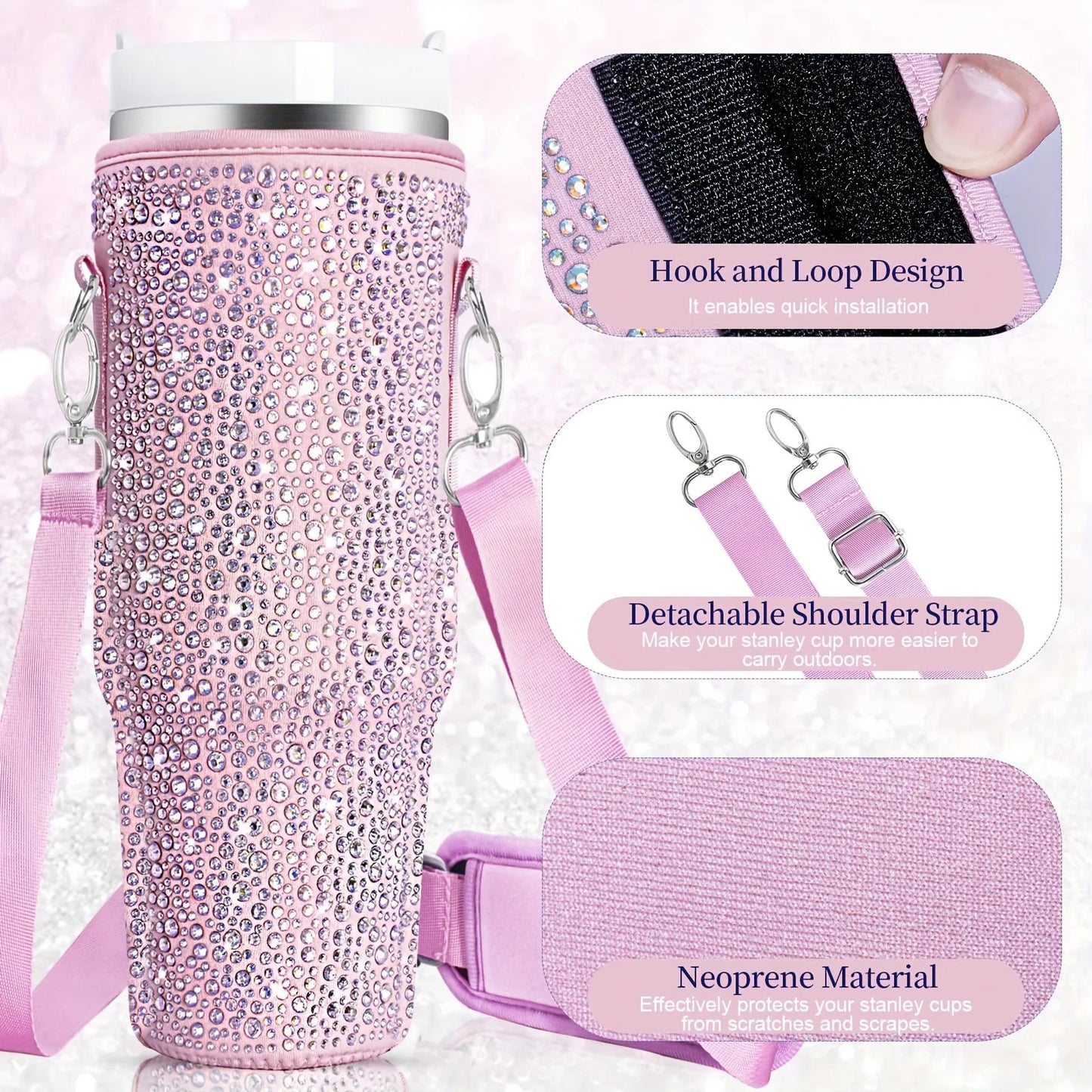 6 colors shiny rhinestone Lanyard cup protection case bag vacuum bottle compatitable for Stanley 40oz accessories vehicle