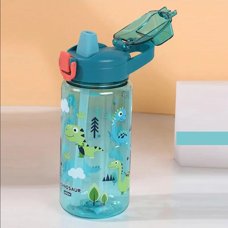 600ml Cartoon Animal Water Bottle Portable Safety Lock Cute Straw Cup Kids Leak-proof Drinking Jug For Outdoor Camping Travel