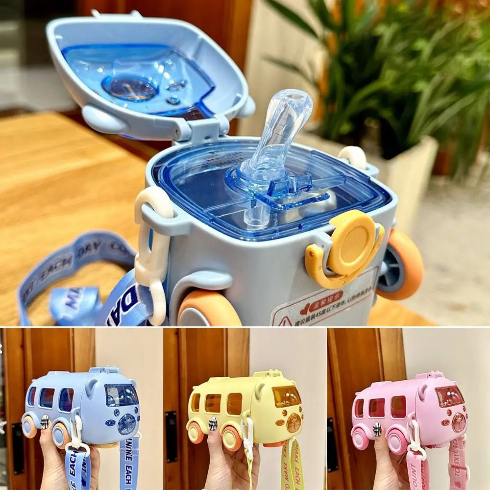 Cartoon Bus Stroh Tasse Niedlich Große Kapazität Im Freien Auto Wasser Tasse Kinder Drinkware Bounce Stroh Wasserkocher