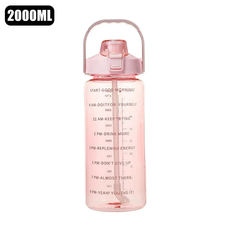 2L Large Water Bottle Portable Plastic Straw Travel Bottle Sports Fitness Cup High Value Big Cup Adult Universal Water Bottle