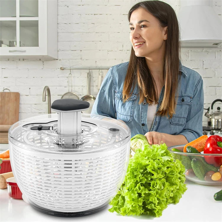 LMETJMA 6.3 QT Salad Spinner Large Lettuce Dryer Spinner One-handed Easy Press Large Vegetable Dryer Salad Mixer Washer JT251