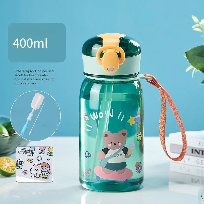 GIANXI 400ML Sippy Cup For Kids Cartoon One Button Open Cover Food Grade Water Cups Outdoor Portable Rope Design Plastic Cup