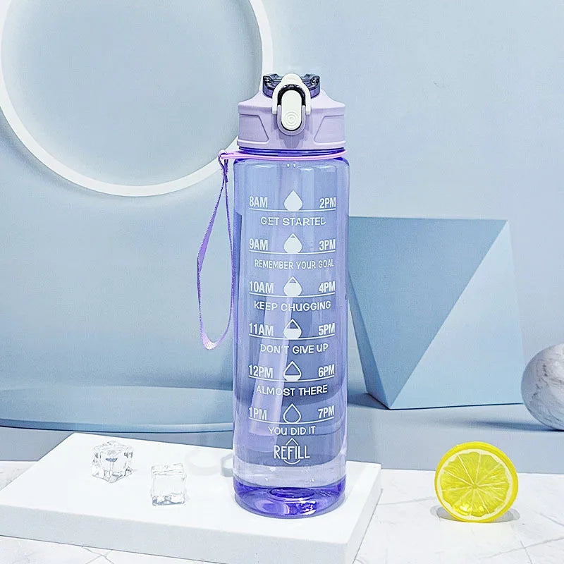 Sports Water Bottle with Time-Tracking Straw Leak Proof Locking Flip Cover for Easy Carry Ideal for Outdoor Adventures