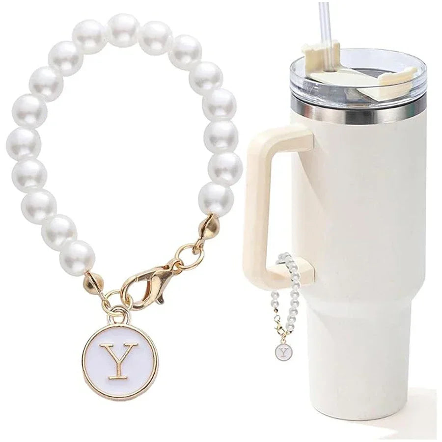 Letter Charm for Stanley Cup Pearl Chain Accessories for Handle Water Bottle Tumbler Personalized Initial Name ID Decorations