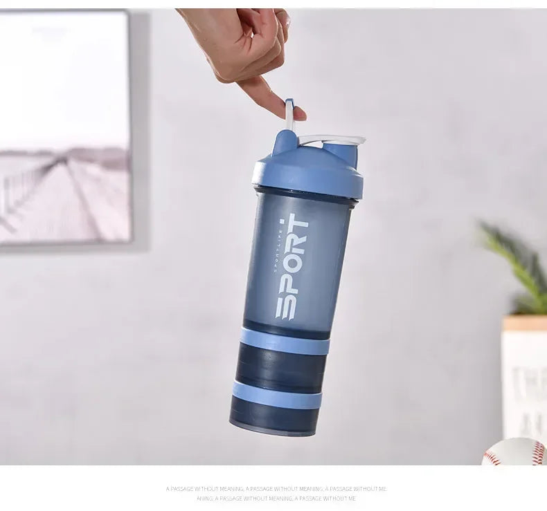 500 ml 3-lagige Sportwasser-Proteinpulver-Shaker-Flasche für Outdoor-Reisen, tragbares, auslaufsicheres Trinkgeschirr aus Kunststoff, BPA-frei