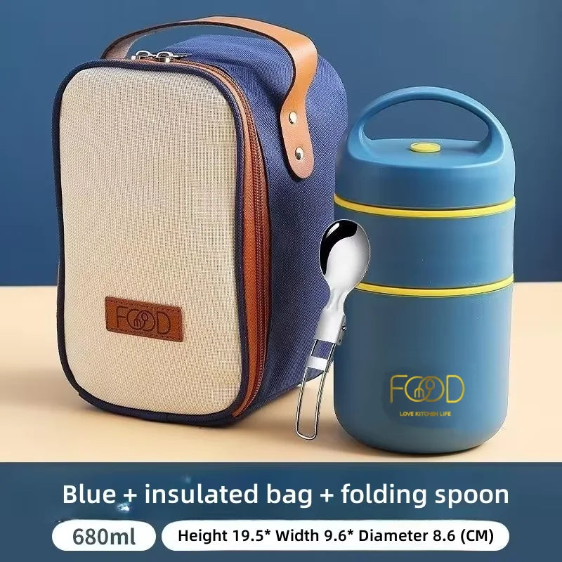 Thermal Porridge Cup Stainless Steel Insulated Lunch Bag Food Warmer 680ml Thermos Soup Cup Lunch Box for Kids School Outdoor