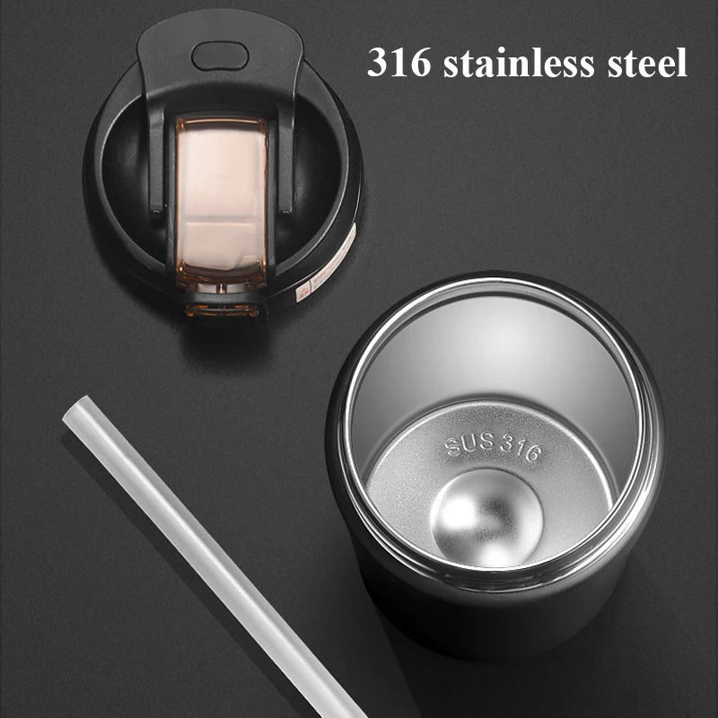 Portable Coffee Cup 316 Stainless Steel Cold Water Hot Water Straw Student Cup Cycling/Outdoor Sports/Travel Leakproof Cup