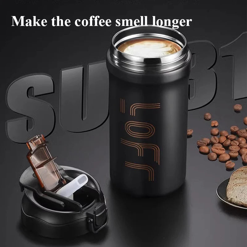 Portable Coffee Cup 316 Stainless Steel Cold Water Hot Water Straw Student Cup Cycling/Outdoor Sports/Travel Leakproof Cup