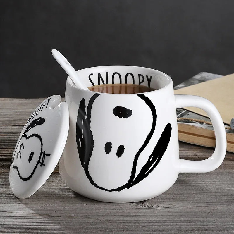 Snoopy Ceramic Mug for Men and Women Creativity with Cover Spoon Cute Coffee Mugs and Cups Kawaii Gifts for Girls Eco Friendly - Gabriel