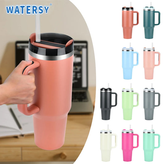 1pcs Watersy 40oz/1200ml Tumbler with Handle and Straw Lid Stainless Steel Keep Cold Vacuum Insulated Portable Car Travel Mug - Gabriel