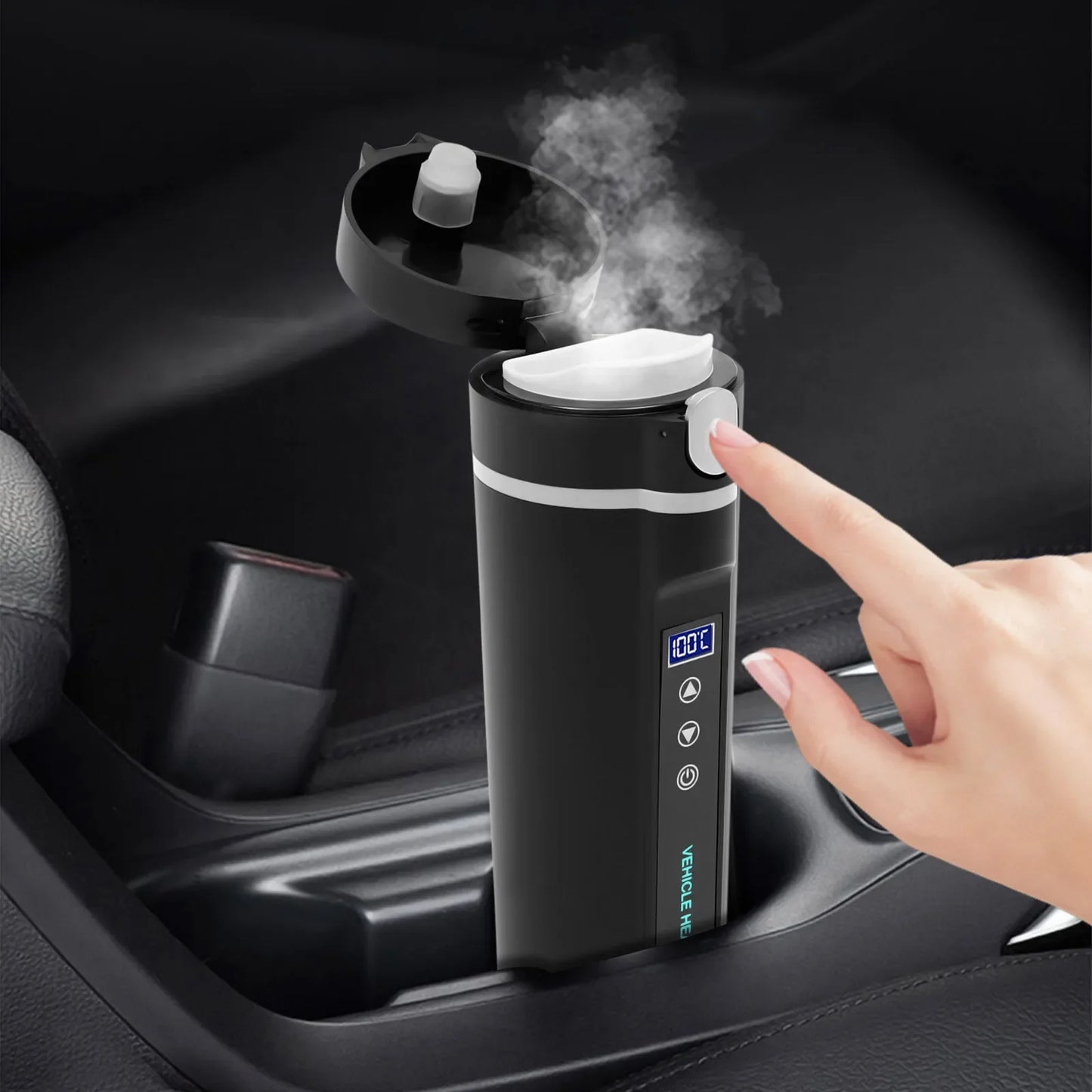 12V-24V 450ml Car Electric Kettle Heating Kettle Electric Travel Thermoses for Coffee Tea Milk 70-100W BPA-free Black