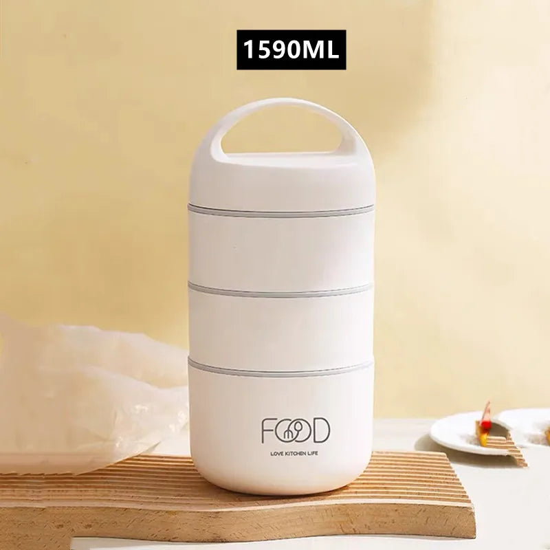 1590ml Large Capacity Stainless Steel 304 Lunch Box Leak-Proof Multilayer Thermal Bento Box Adult Student Soup Food Container