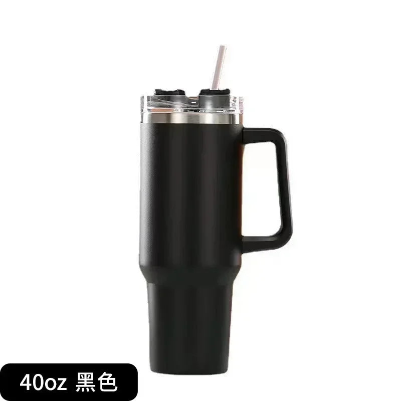 40oz Edelstahl-Wasserflasche mit Griffdeckel Stroh Vakuum-Thermosbecher Auto Kaffeebecher personalisierter Becher