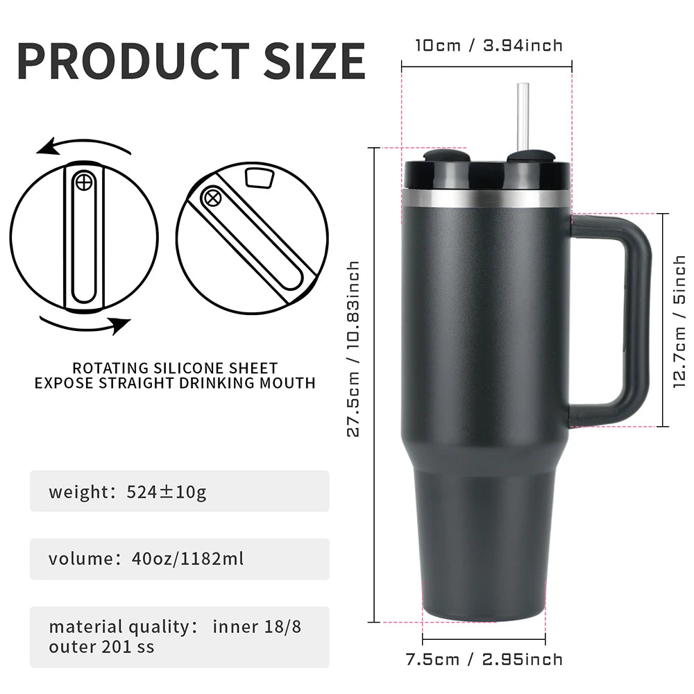 1pcs Watersy 40oz/1200ml Tumbler with Handle and Straw Lid Stainless Steel Keep Cold Vacuum Insulated Portable Car Travel Mug - Gabriel