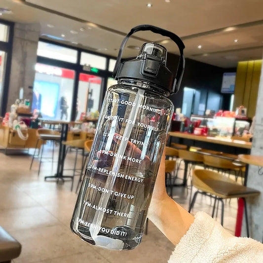 2L Large Water Bottle Portable Plastic Straw Travel Bottle Sports Fitness Cup High Value Big Cup Adult Universal Water Bottle