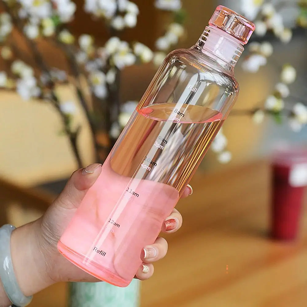 500/750ML Water Bottle INS Style Timescale Transparent Tea Coffee Cup Leakproof Juice Bottle for Student