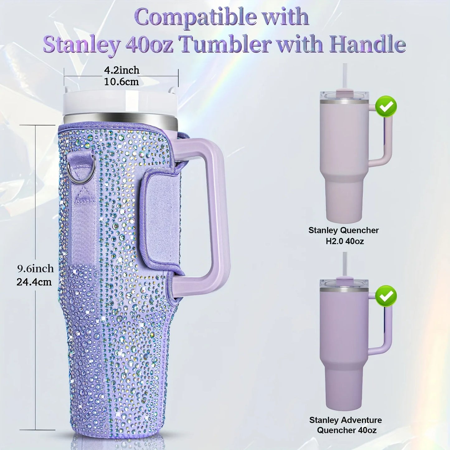 6 colors shiny rhinestone Lanyard cup protection case bag vacuum bottle compatitable for Stanley 40oz accessories vehicle