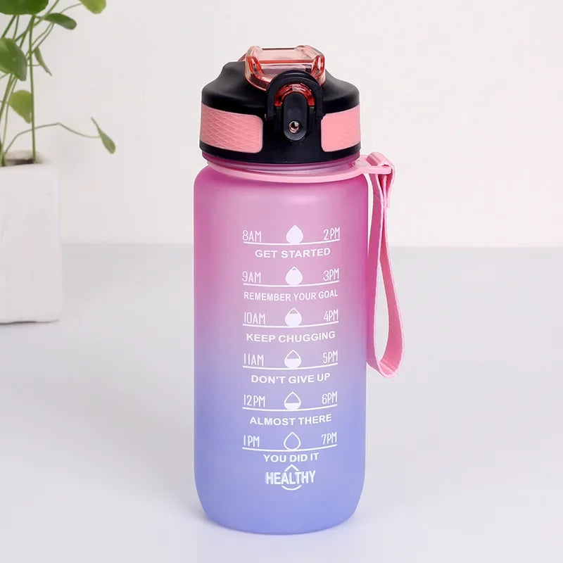 600 ml Sportwasserflasche mit Zeitmarkierung, auslaufsicherer Becher, motivierende tragbare Wasserflasche für Outdoor-Sport-Fitness