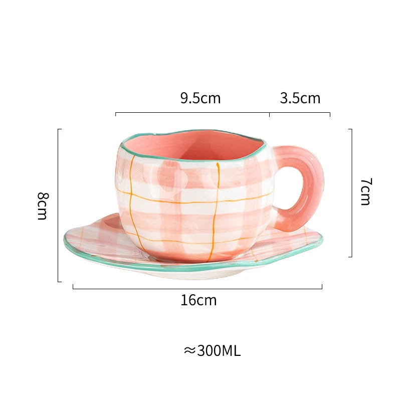 Creative Ceramic mug Hand-painted Flower Clouds Coffee Cup with Saucer Irregular Handmade Cup Breakfast Milk Tea Cups Gift Set - Gabriel