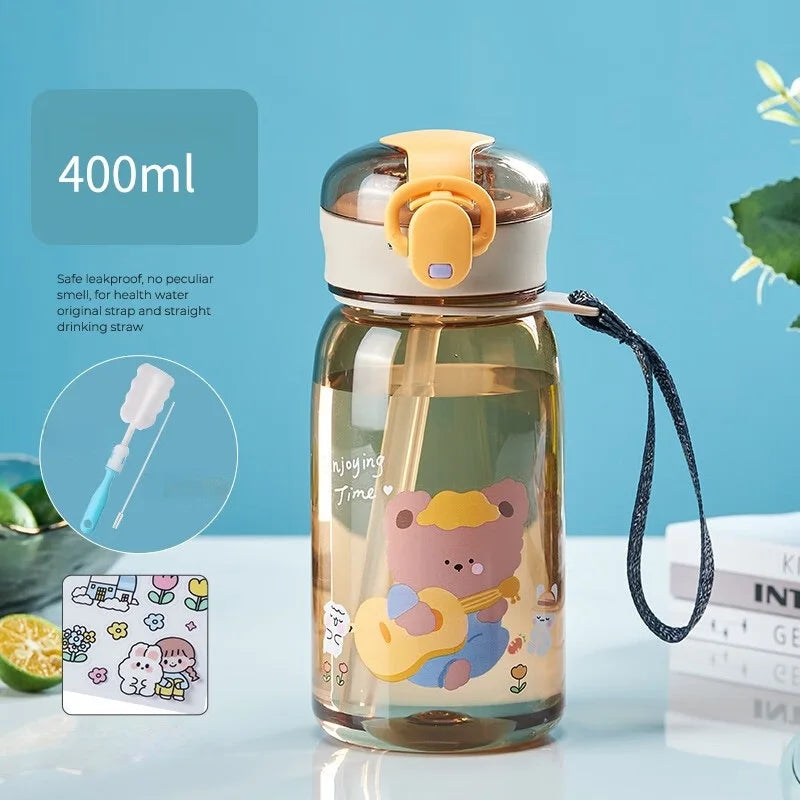 GIANXI 400ML Sippy Cup For Kids Cartoon One Button Open Cover Food Grade Water Cups Outdoor Portable Rope Design Plastic Cup