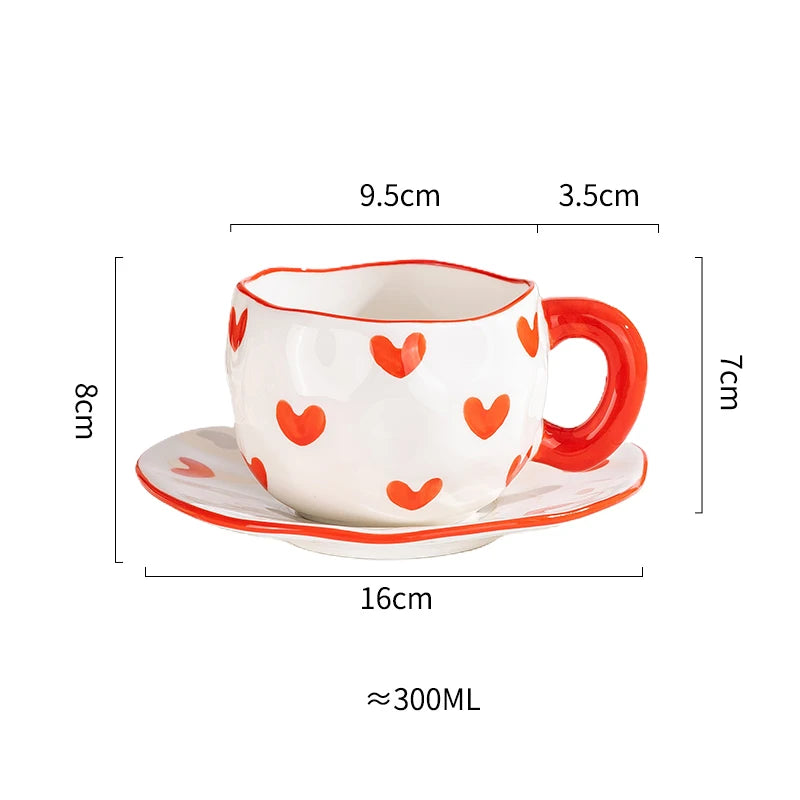 Creative Ceramic mug Hand-painted Flower Clouds Coffee Cup with Saucer Irregular Handmade Cup Breakfast Milk Tea Cups Gift Set - Gabriel