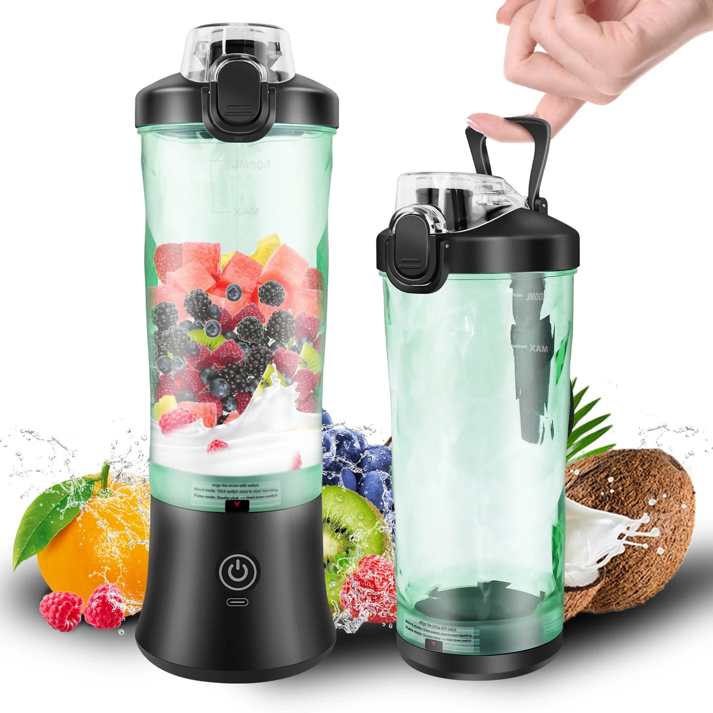 Portable Electric Fresh Mini Juicer, Cordless Blend Active Fruit Juicer Multi Blender Smoothie Maker 600ml Blender Mixer Shaker